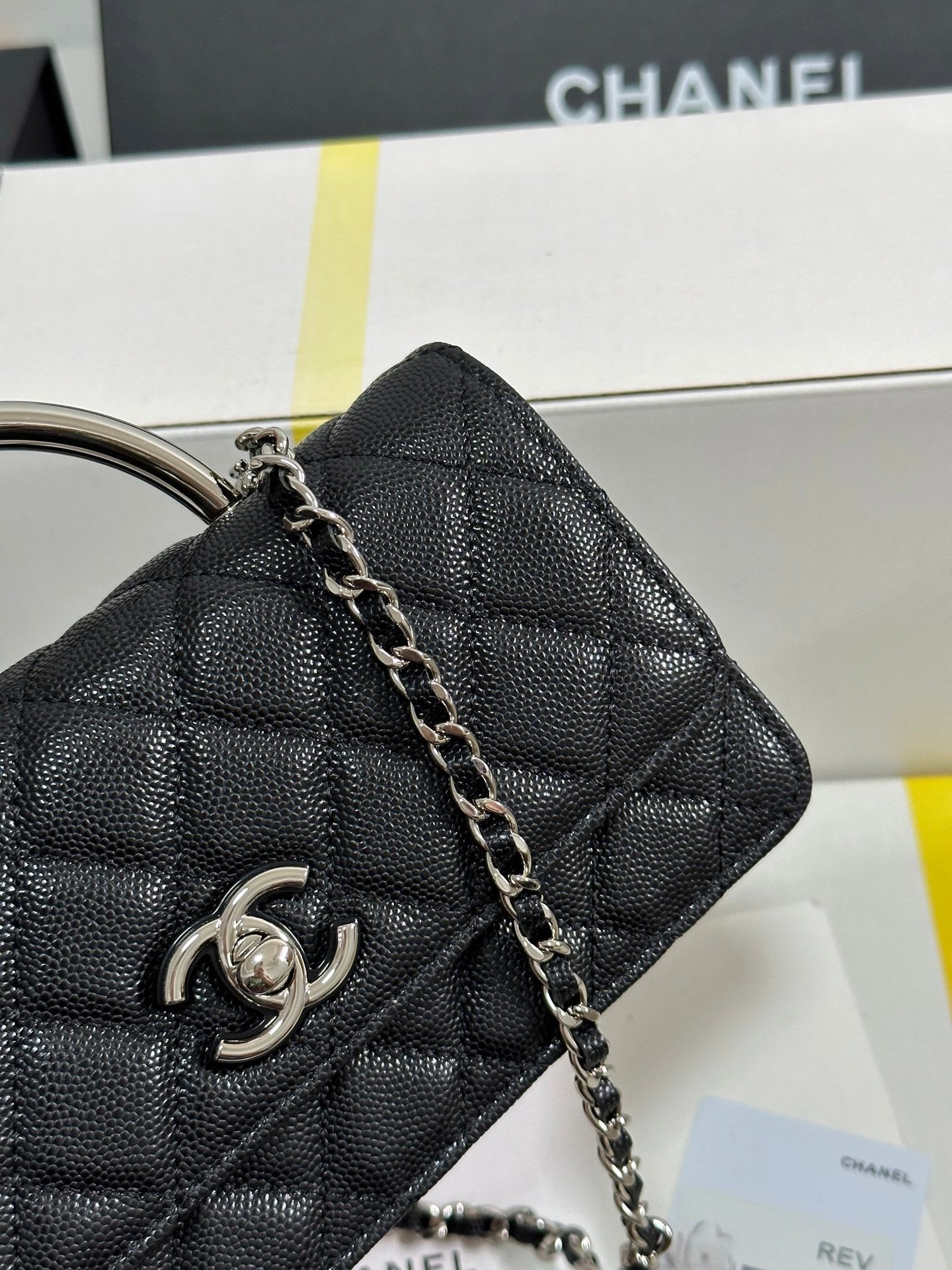 CC 25P Wallet Woc Handle 17cm Black Leather Silver Hardware 243445