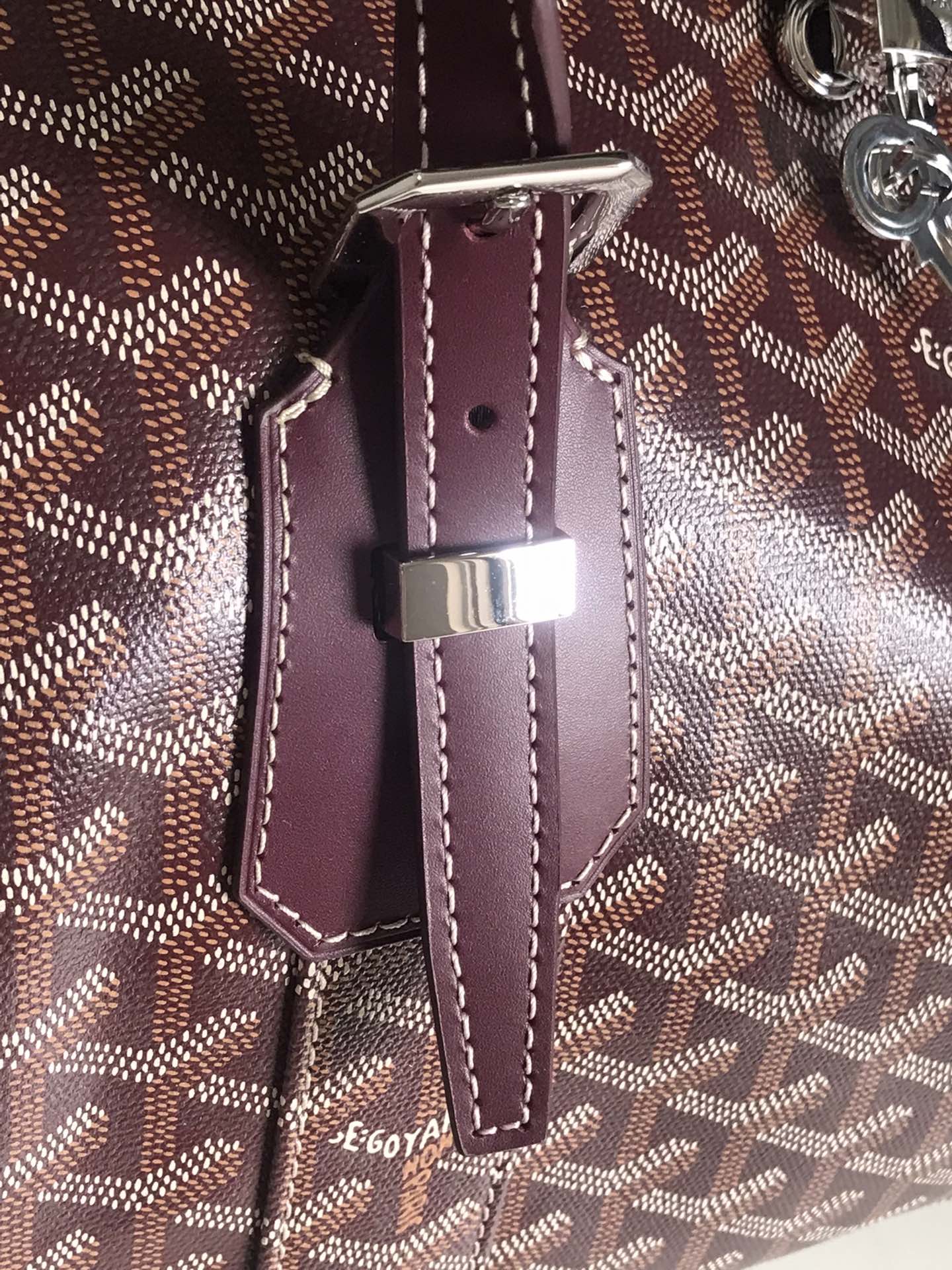BOSTON 50 BAG IN WINE RED GOYARDINE CANVAS AND CALFSKIN TRIM