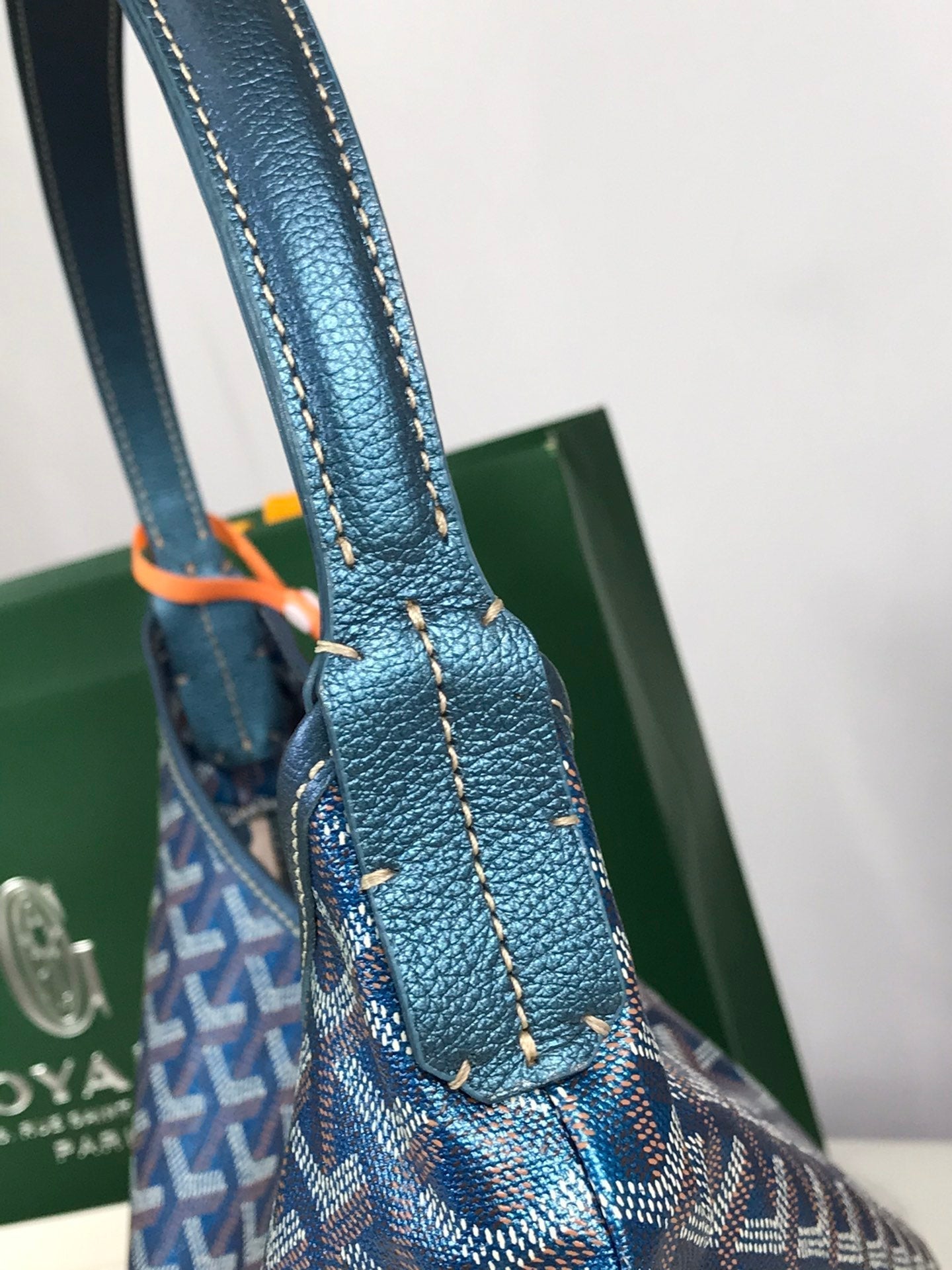 Boh¨¨me Hobo Bag 42cm Deep Blue Canvas Chevroches Calfskin