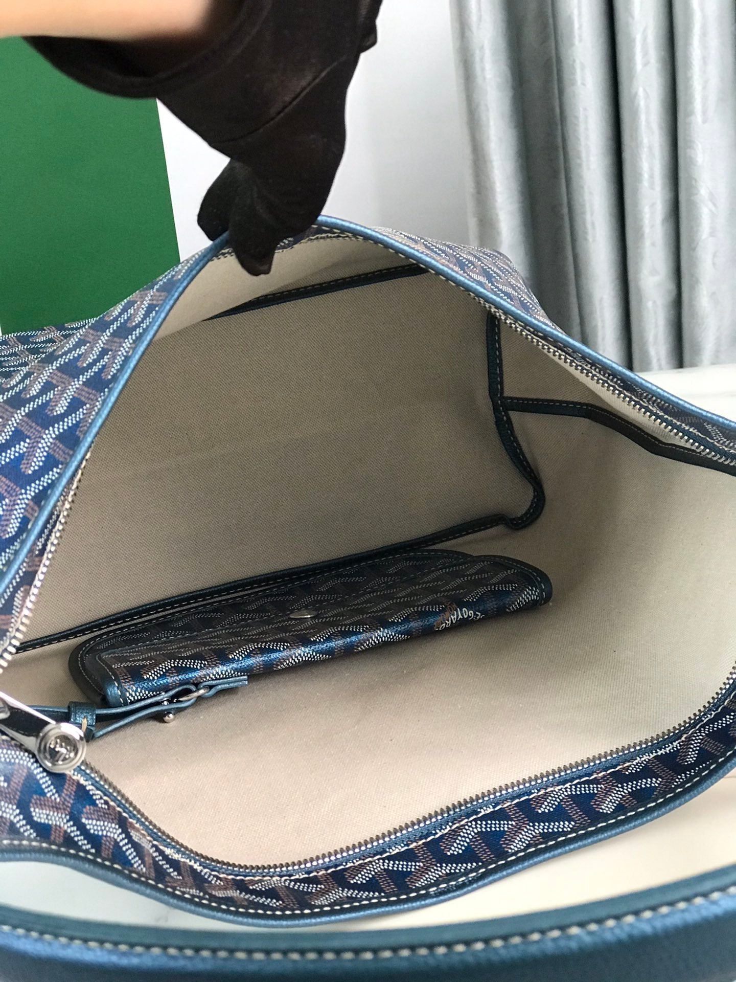 Boh¨¨me Hobo Bag 42cm Deep Blue Canvas Chevroches Calfskin