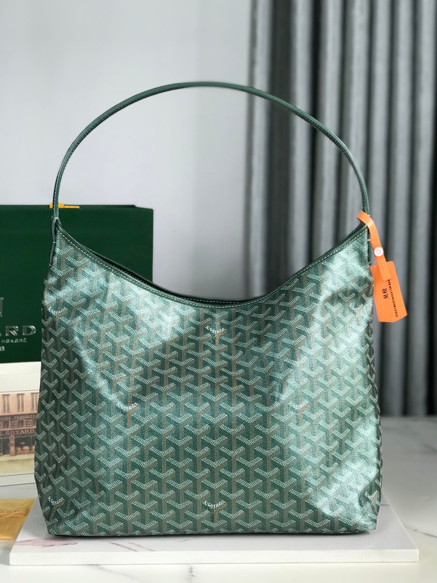 Boh¨¨me Hobo Bag 42cm Green Canvas Chevroches Calfskin
