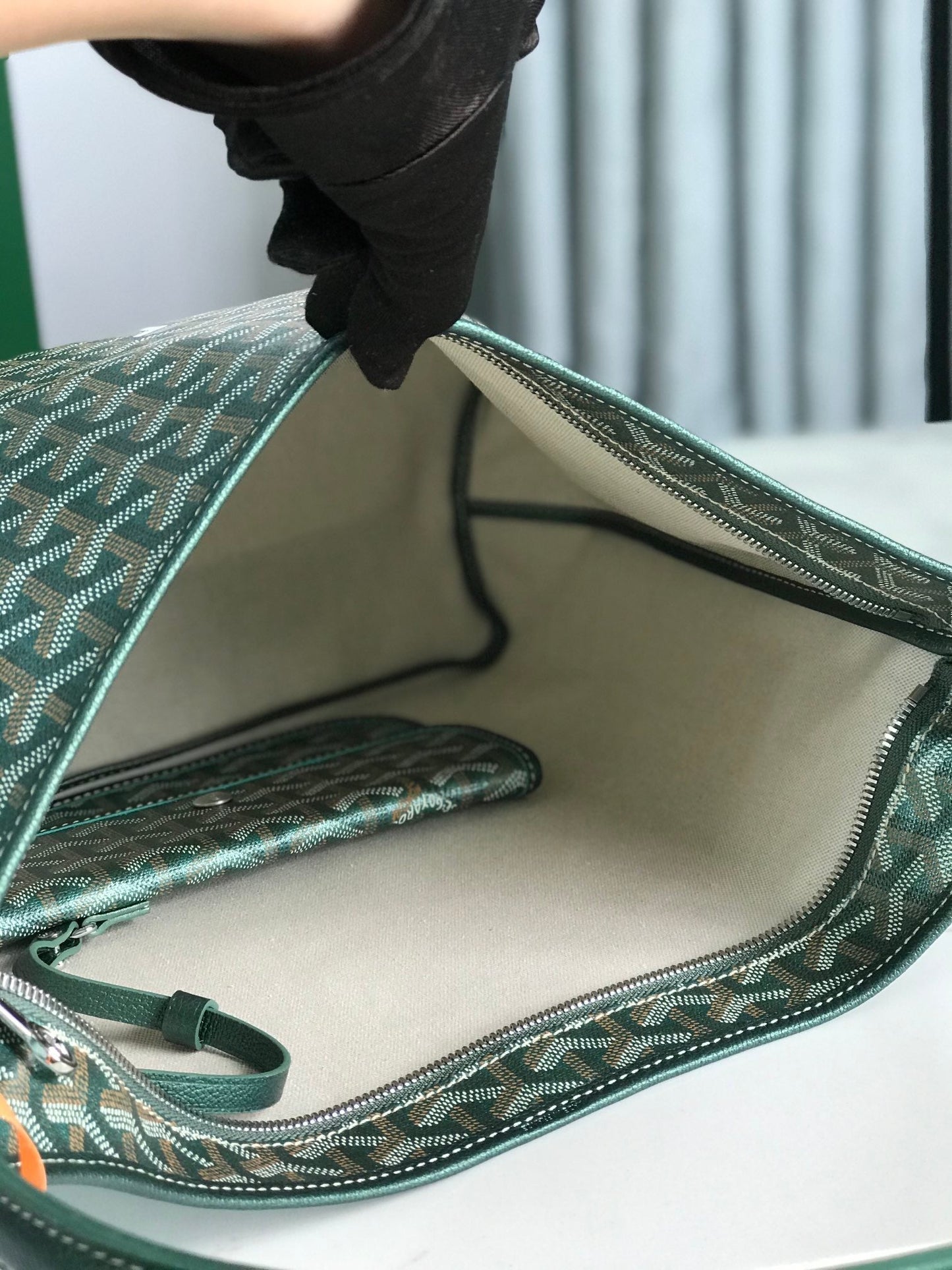 Boh¨¨me Hobo Bag 42cm Green Canvas Chevroches Calfskin
