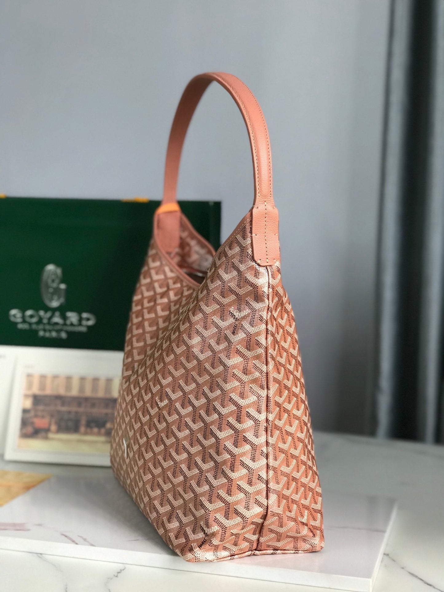 Boh¨¨me Hobo Bag 42cm Pink Canvas Chevroches Calfskin