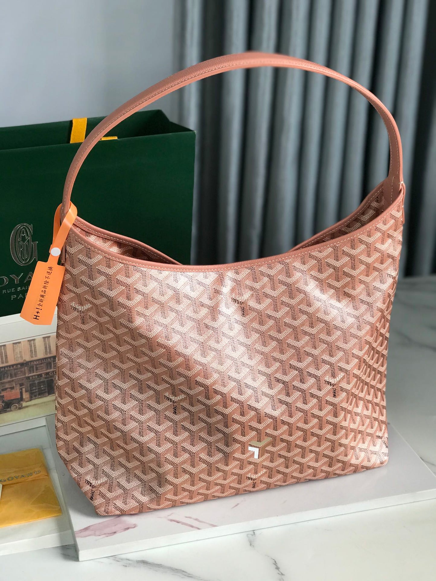 Boh¨¨me Hobo Bag 42cm Pink Canvas Chevroches Calfskin
