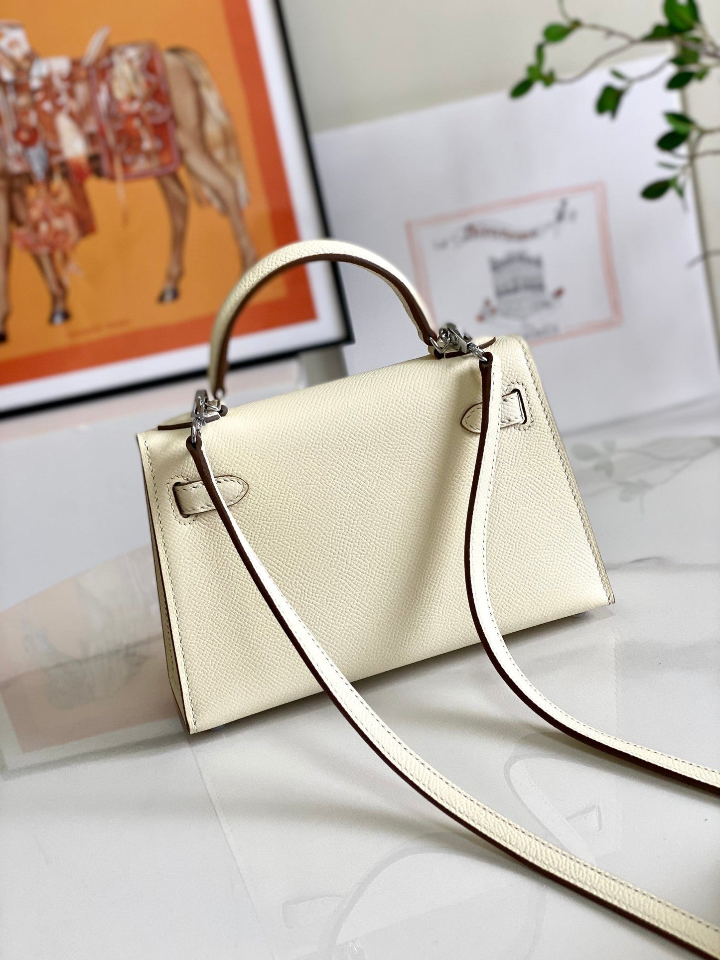 HM Mini Kelly 19cm Cream Epsom Silver Hardware