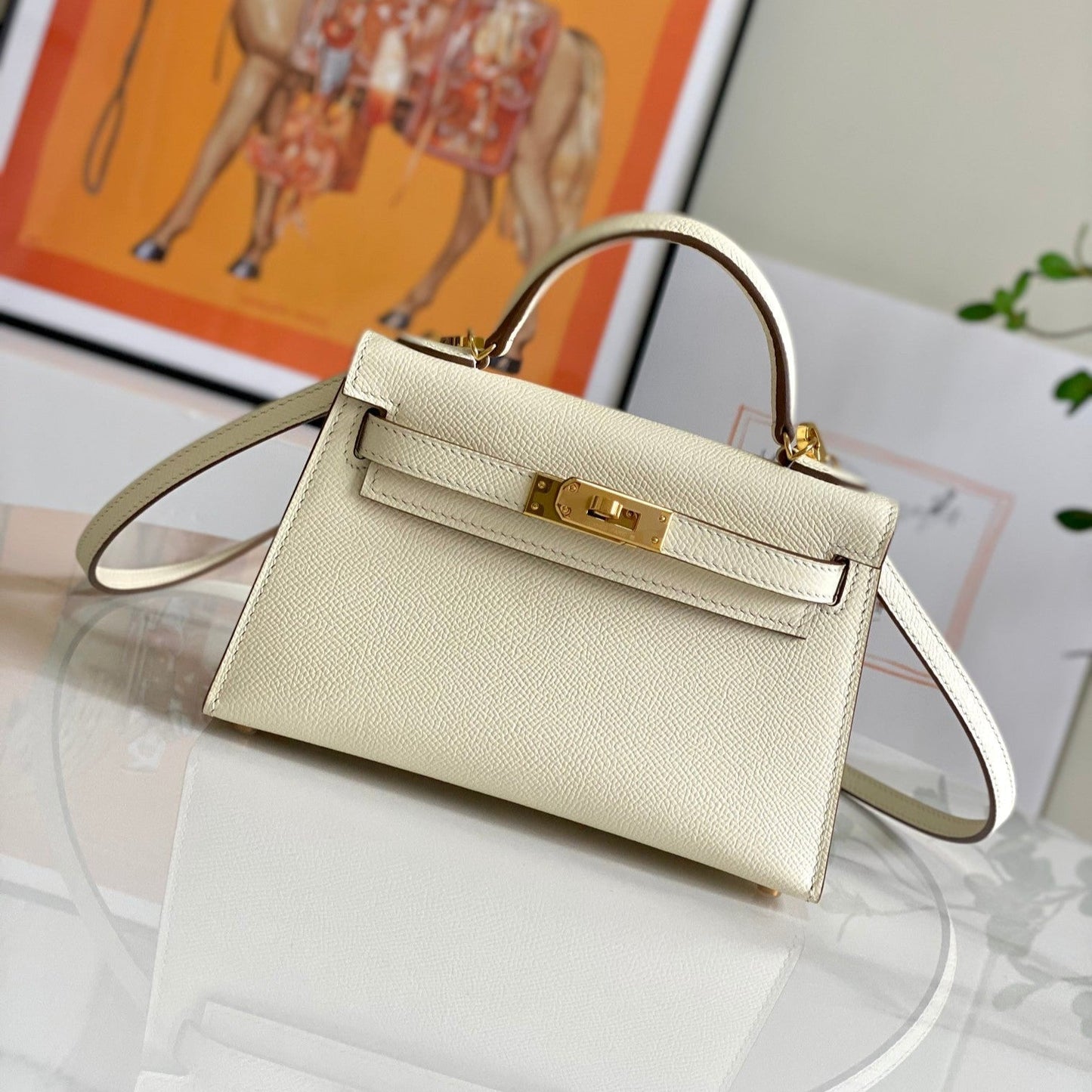 HM Mini Kelly 19cm Cream Epsom Gold Hardware