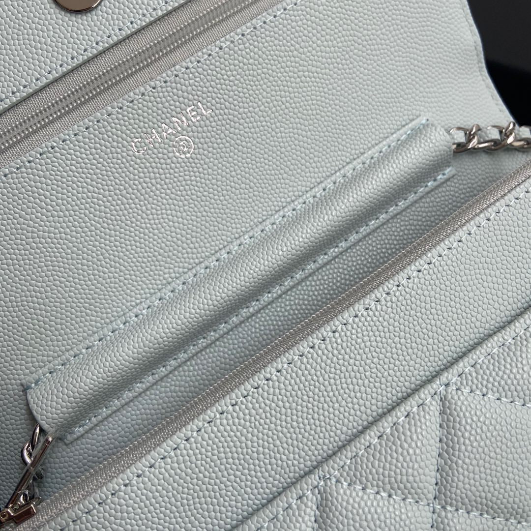CC Woc 20cm Light Blue Grained Calfskin Silver Hardware