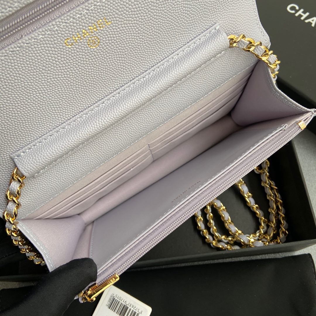 CC Woc 20cm Light Blue Grained Calfskin Gold Hardware