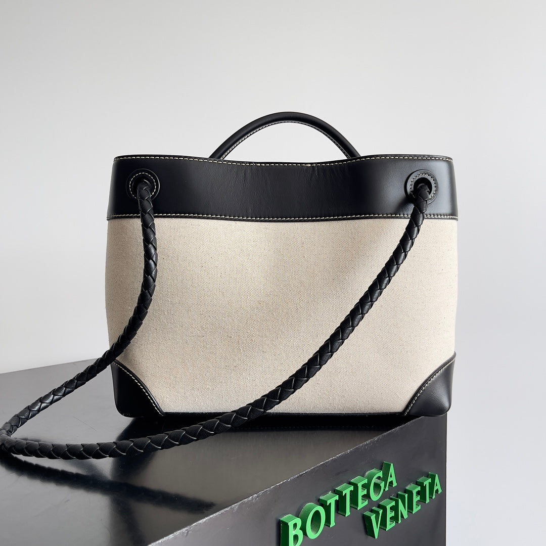 BV Medium Andiamo 32 In Beige Canvas Black Calfskin 209020