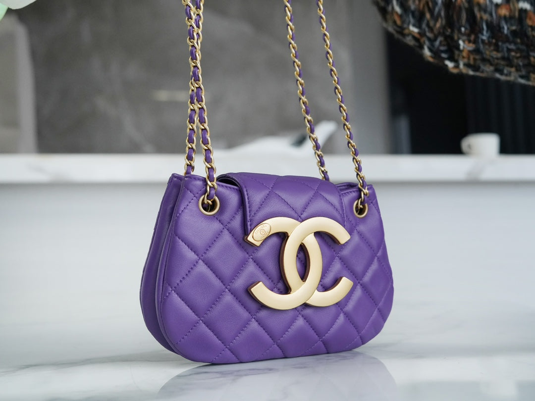 HOBO BAG 21 WITH LARGE LOGO IN PURPLE LAMBSKIN GOLD HARDWARE