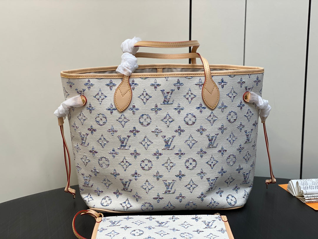neverfull mm 31 multicolor beige monogram jacquard fabric