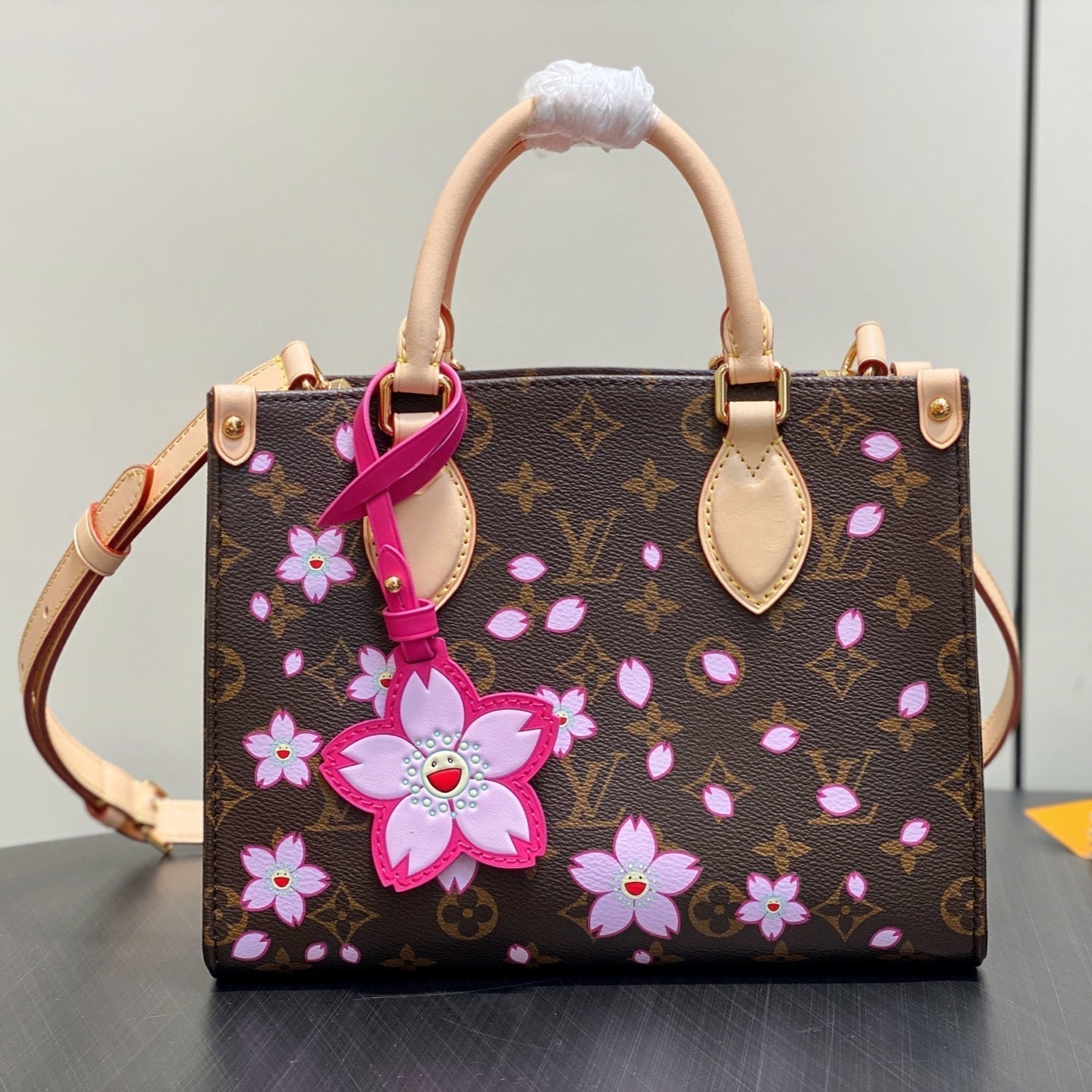 LV x TM OnTheGo PM 25cm Sakura Brown Cherry Blossom Monogram Canvas