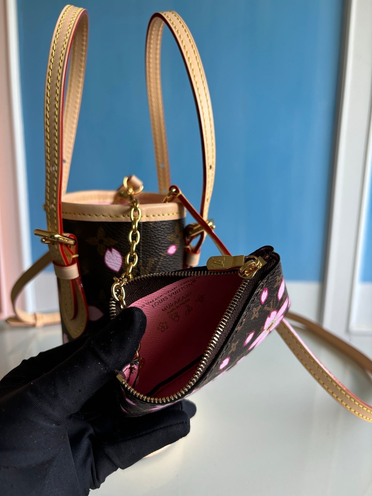 LV x TM Nano Bucket 17cm Sakura Brown Cherry Blossom Monogram Canvas