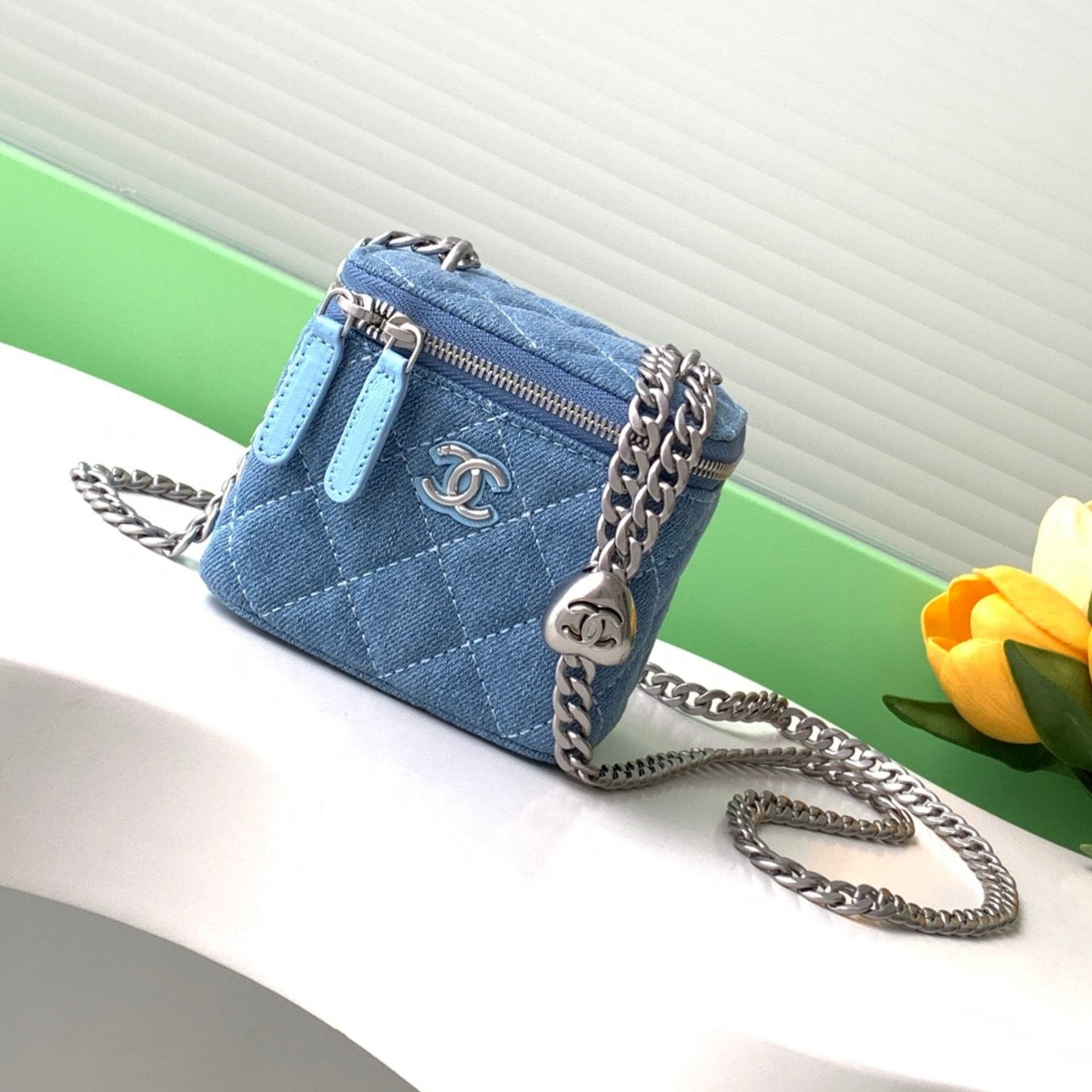 CC 24K Vanity 11cm Blue Denim Silver Hardware