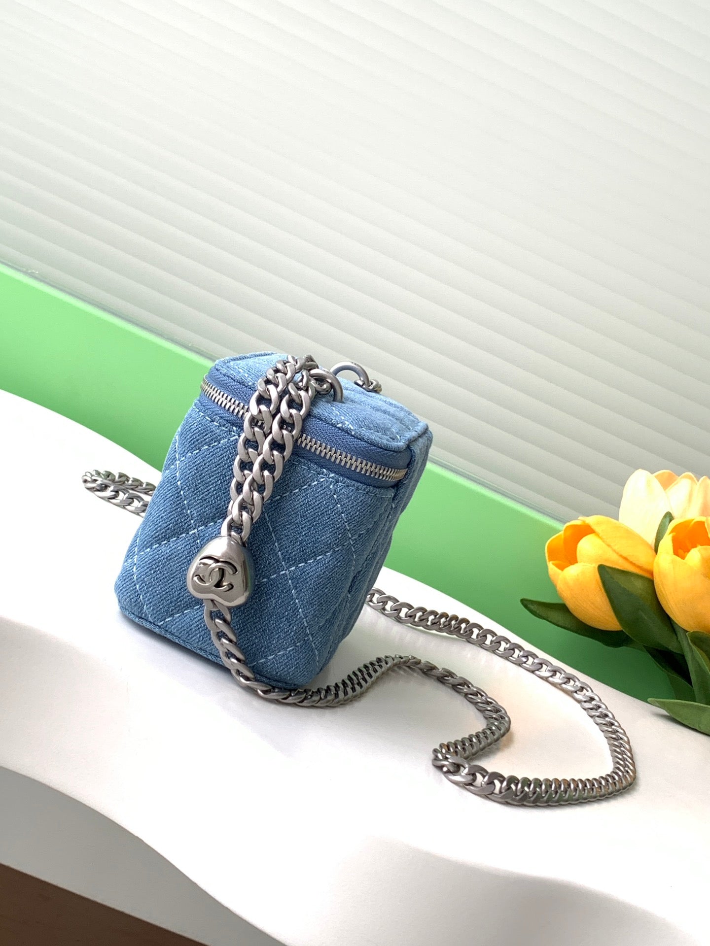 CC 24K Vanity 11cm Blue Denim Silver Hardware