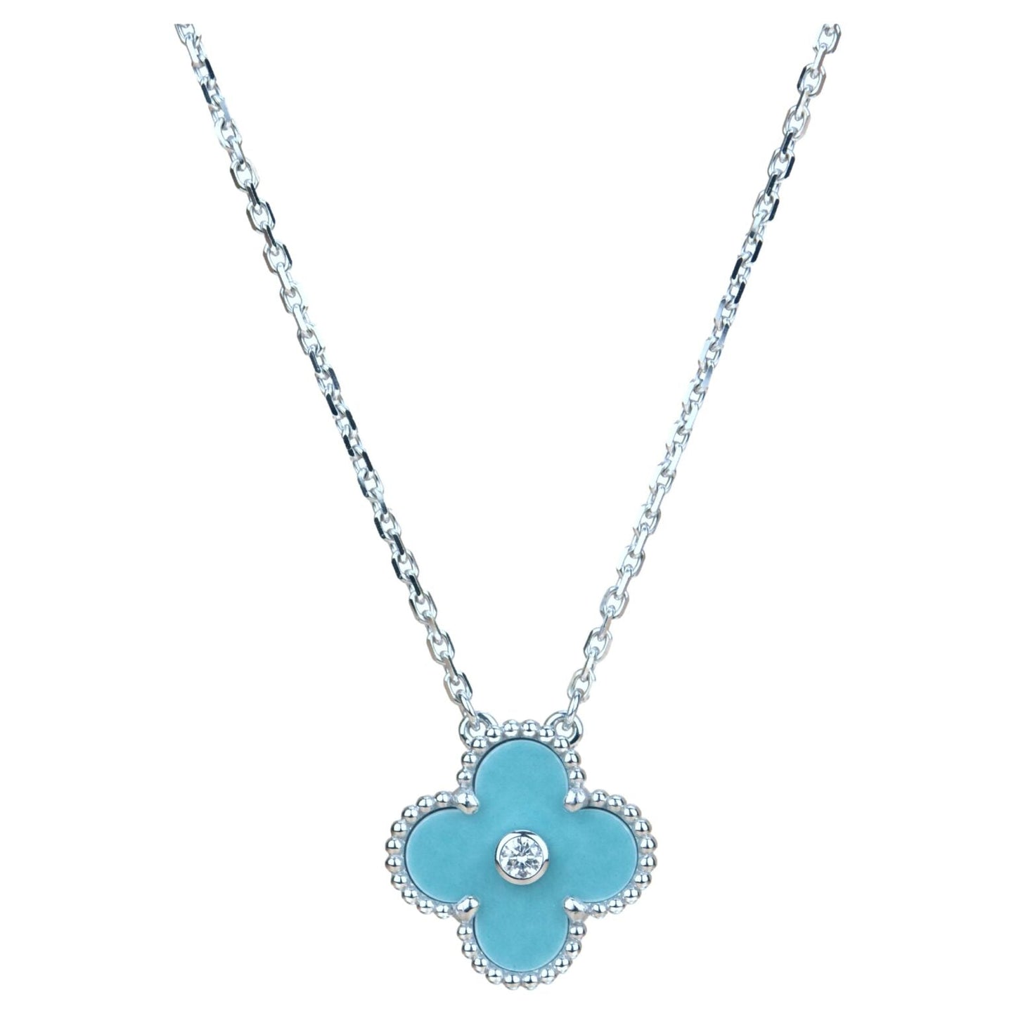 DIANA CLOVER 15MM DIAMOND SVRES PORCELAIN NECKLACE SILVER