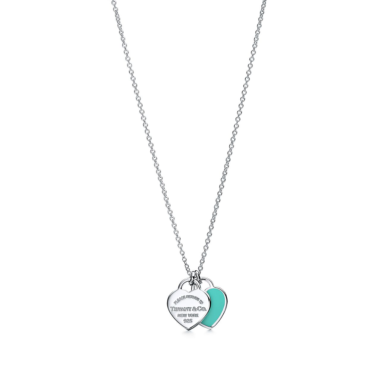 DOUBLE HEART TAG PENDANT SILVER MINI NECKLACE
