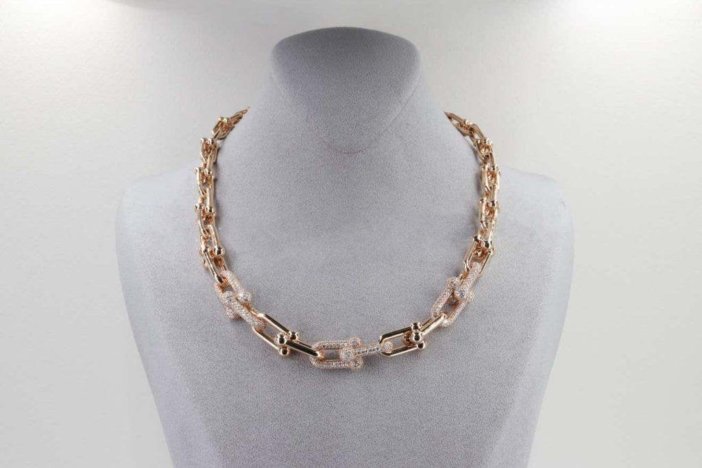 HARDWEAR GRADUATED LINK NECKLACE ROSE GOLD WITH PAVE DIAMONDS