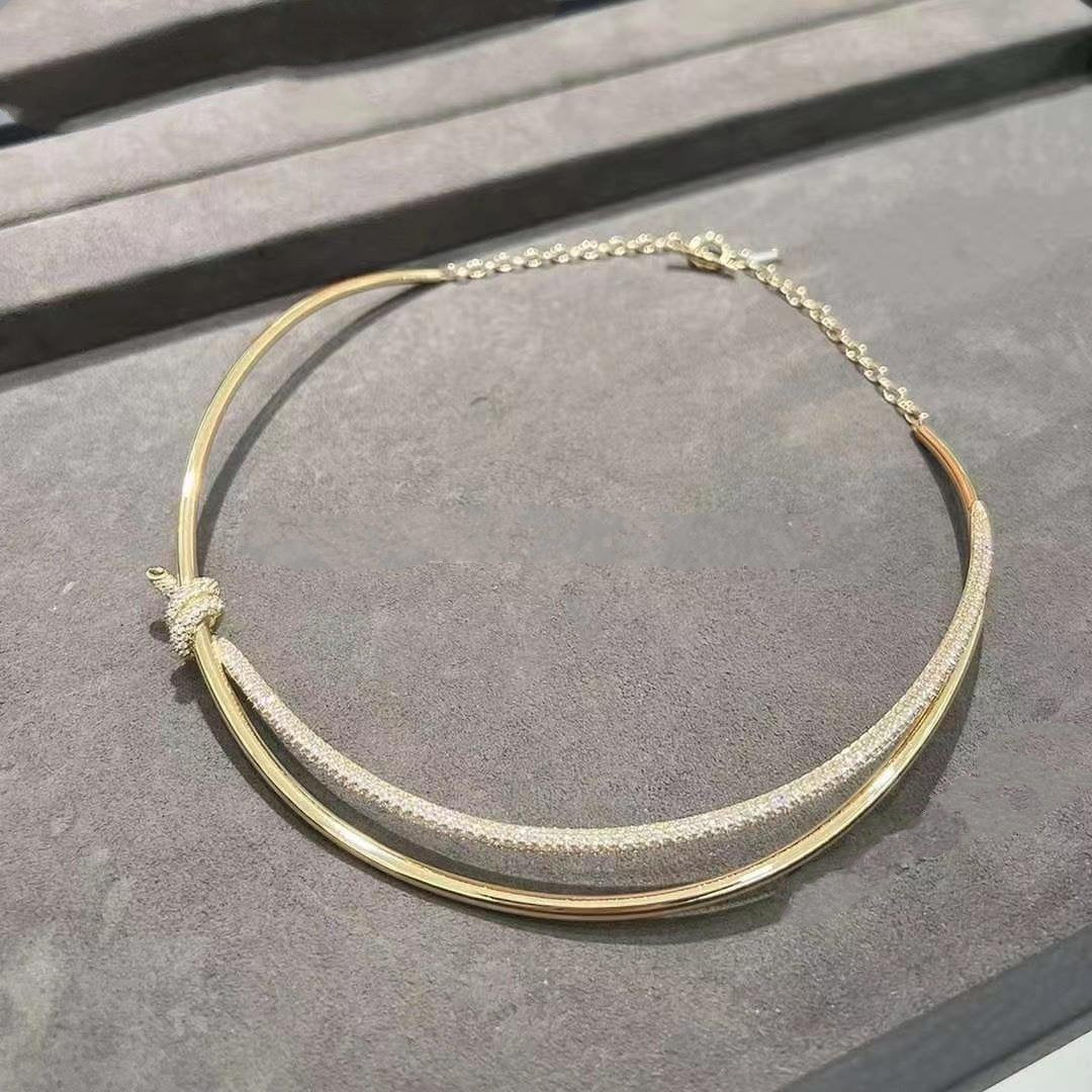KNOT DOUBLE ROW NECKLACE IN YELLOW GOLD WITH DIAMONDS