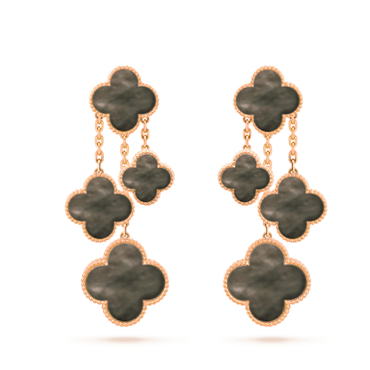 BOUCLES D'OREILLES DIANA CLOVER NACRE FONCÉE 4 MOTIFS OR ROSE