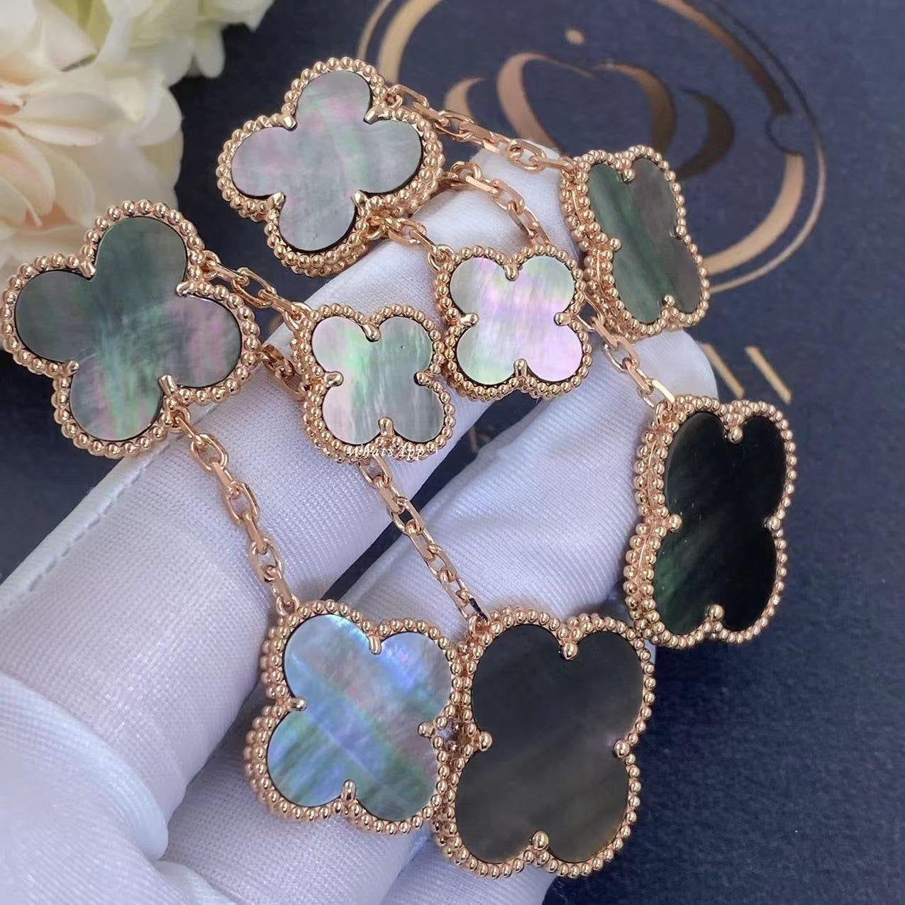 BOUCLES D'OREILLES DIANA CLOVER NACRE FONCÉE 4 MOTIFS OR ROSE
