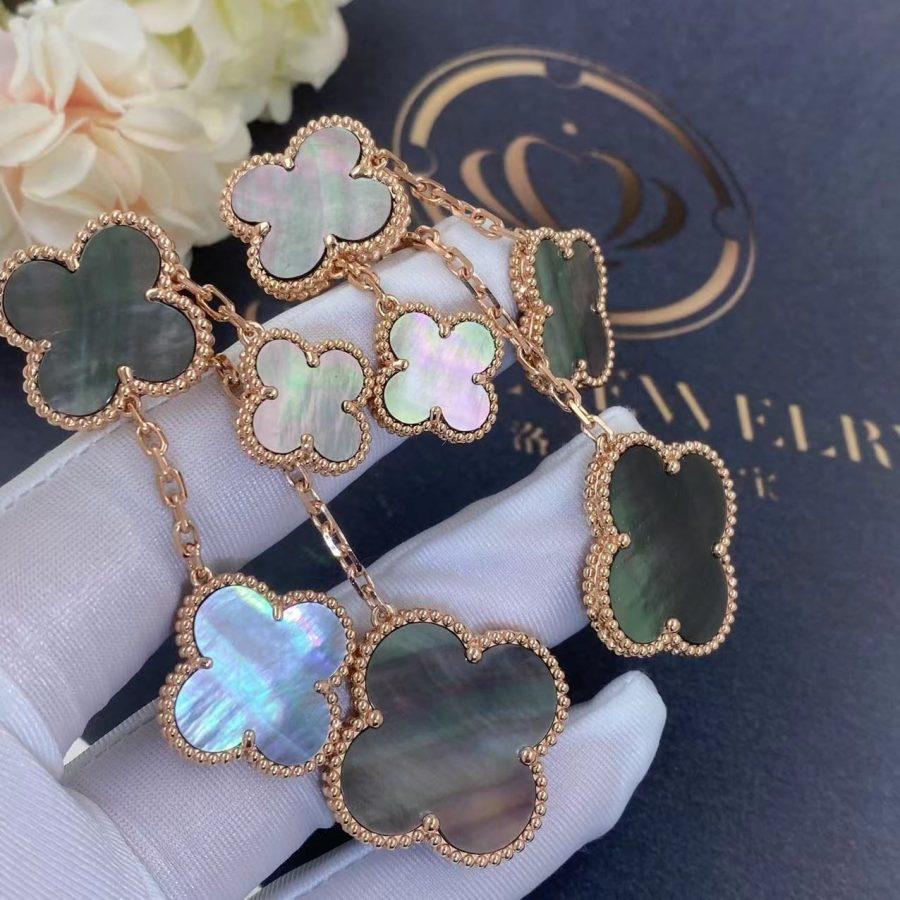 BOUCLES D'OREILLES DIANA CLOVER NACRE FONCÉE 4 MOTIFS OR ROSE