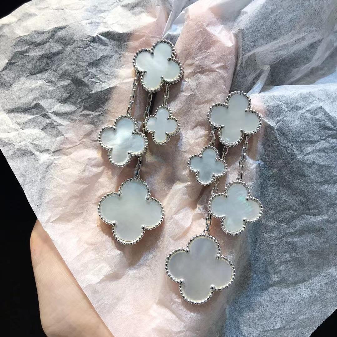 DIANA CLOVER EARRINGS WHITE MOP 4 MOTIFS SILVER