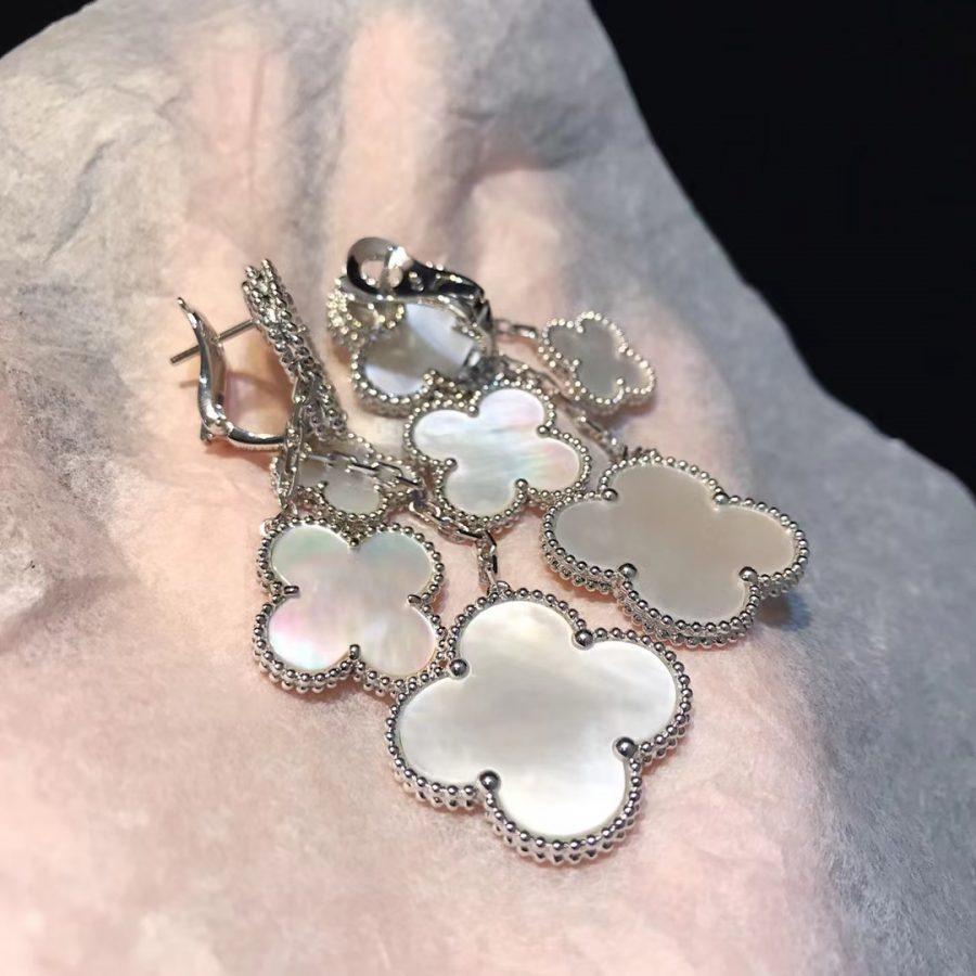 DIANA CLOVER EARRINGS WHITE MOP 4 MOTIFS SILVER