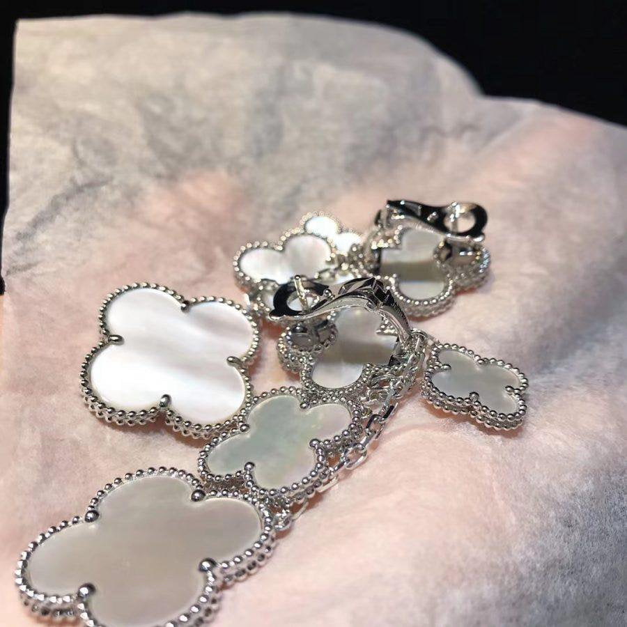 DIANA CLOVER EARRINGS WHITE MOP 4 MOTIFS SILVER