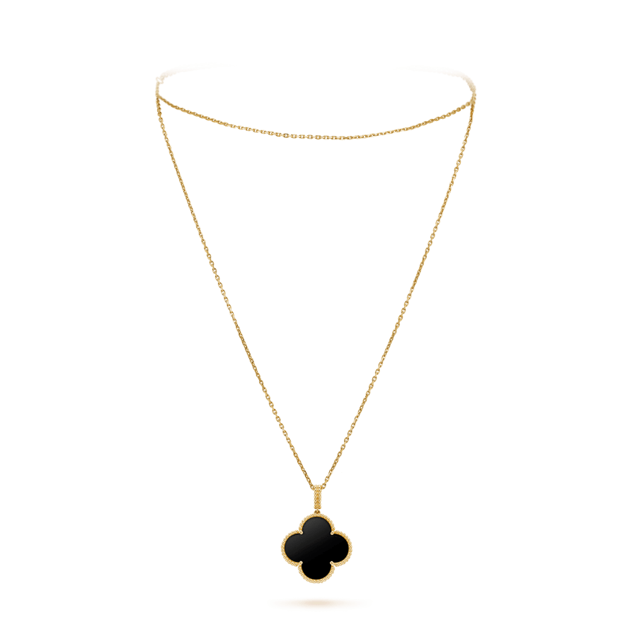 DIANA CLOVER 25MM GOLD ONYX BIG CLOVER NECKLACE