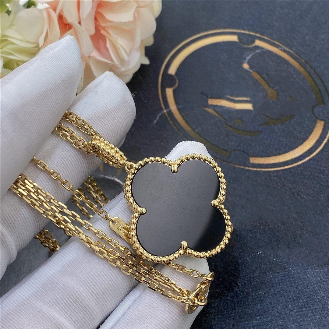 DIANA CLOVER 25MM GOLD ONYX BIG CLOVER NECKLACE