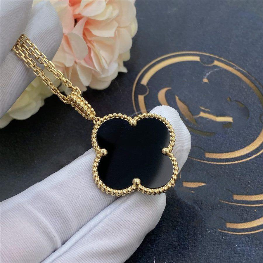 DIANA CLOVER 25MM GOLD ONYX BIG CLOVER NECKLACE