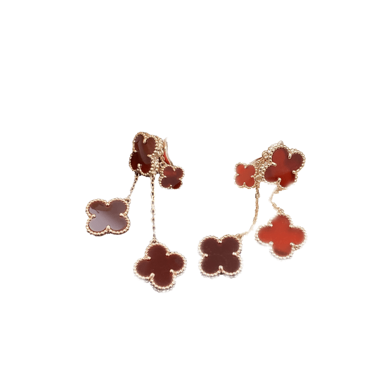 BOUCLES D'OREILLES DIANA CLOVER CORNALINE 4 MOTIFS OR ROSE