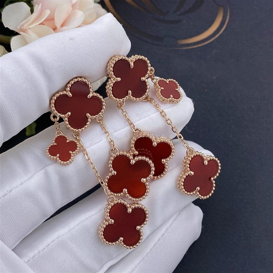 BOUCLES D'OREILLES DIANA CLOVER CORNALINE 4 MOTIFS OR ROSE