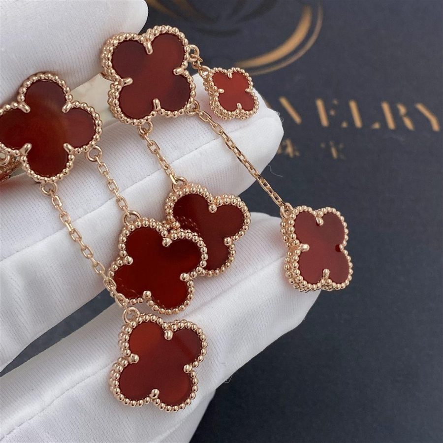 BOUCLES D'OREILLES DIANA CLOVER CORNALINE 4 MOTIFS OR ROSE