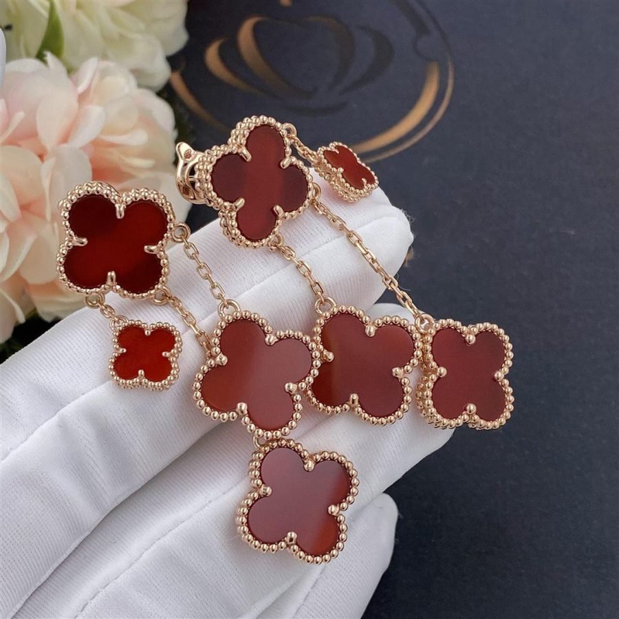 BOUCLES D'OREILLES DIANA CLOVER CORNALINE 4 MOTIFS OR ROSE