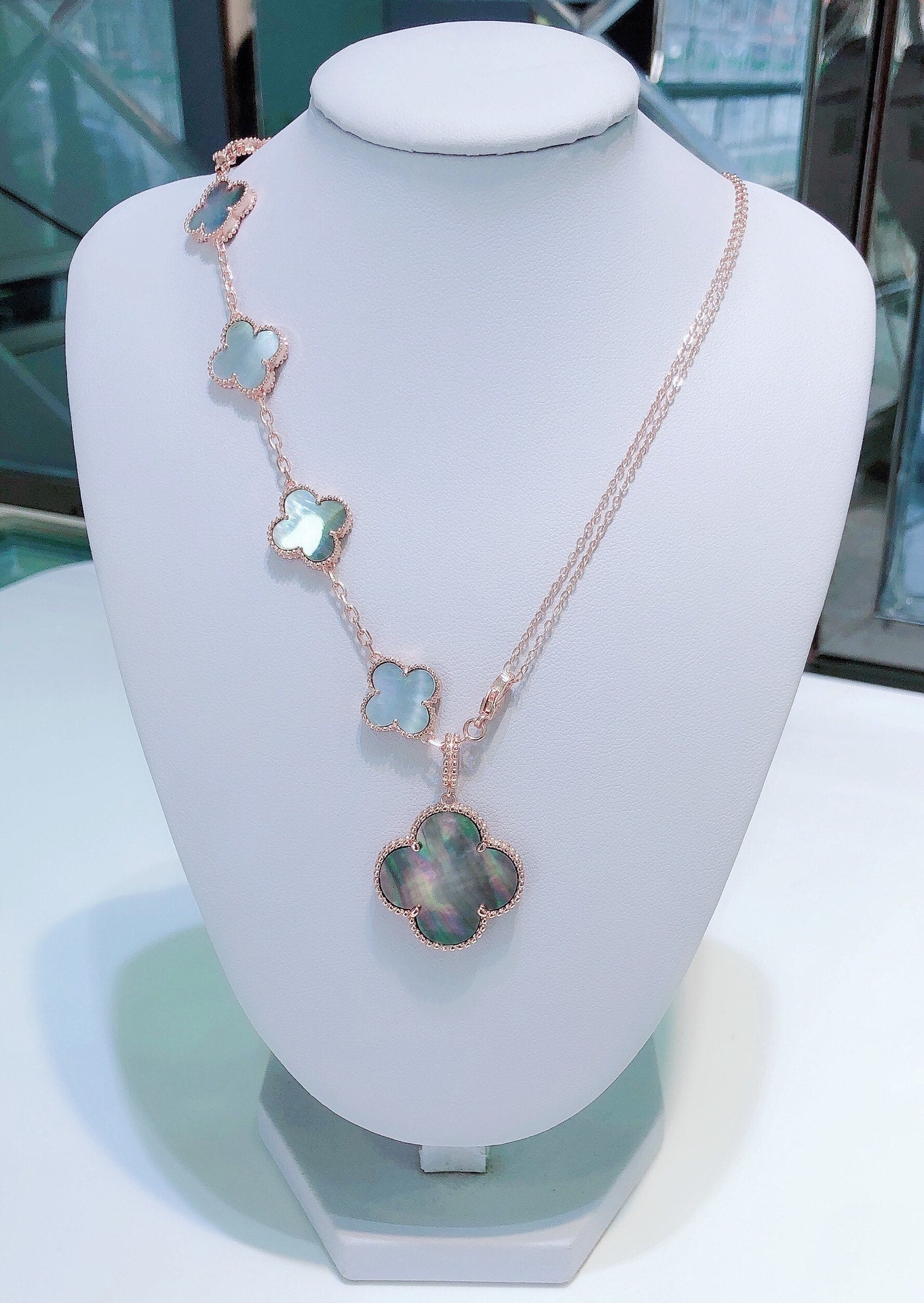DIANA COMBINED BRACELET 5 MOTIFS AND NECKLACE DARK MOP ROSE GOLD