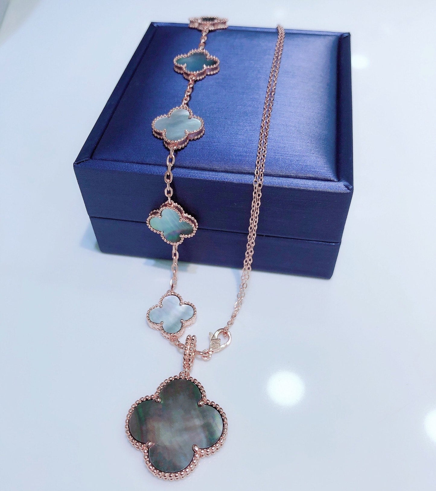 DIANA COMBINED BRACELET 5 MOTIFS AND NECKLACE DARK MOP ROSE GOLD