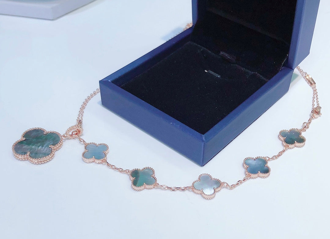 DIANA COMBINED BRACELET 5 MOTIFS AND NECKLACE DARK MOP ROSE GOLD