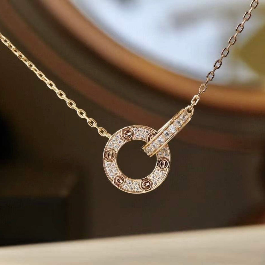 DIANA LOVE 7.6MM NECKLACE ROSE GOLD AND SILVER  FULL DIAMOND