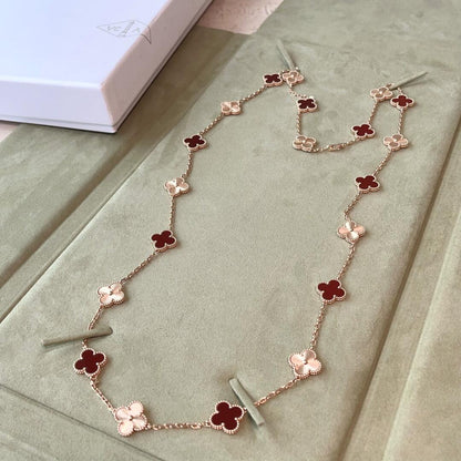 CLOVER 20 MOTIFS LASER CARNELIAN NECKLACE