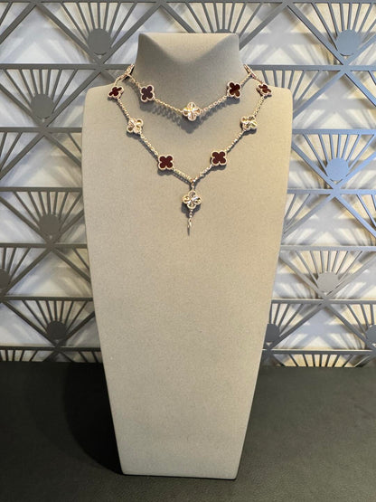 CLOVER 20 MOTIFS LASER CARNELIAN NECKLACE