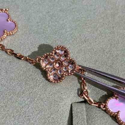 CLOVER 10 MOTIFS DIAMOND PINK MOP NECKLACE