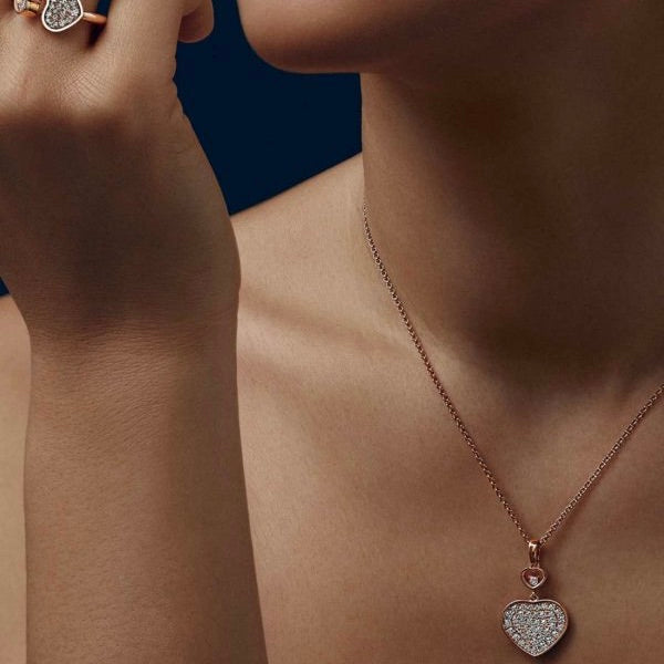 DIANA HAPPY HEART NECKLACE PINK GOLD FULL DIAMOND