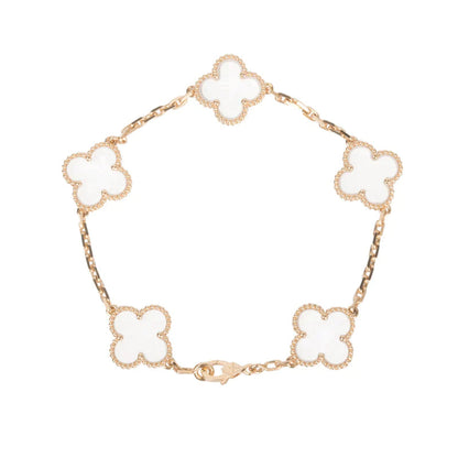 CLOVER 5 MOTIF ROCK CRYSTAL PINK GOLD BRACELET
