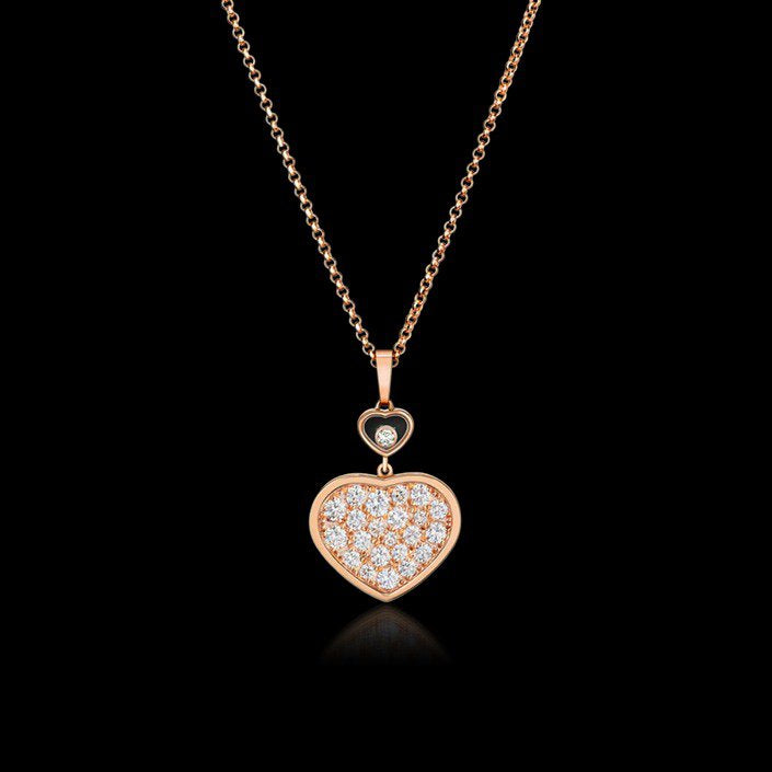 DIANA HAPPY HEART NECKLACE PINK GOLD FULL DIAMOND