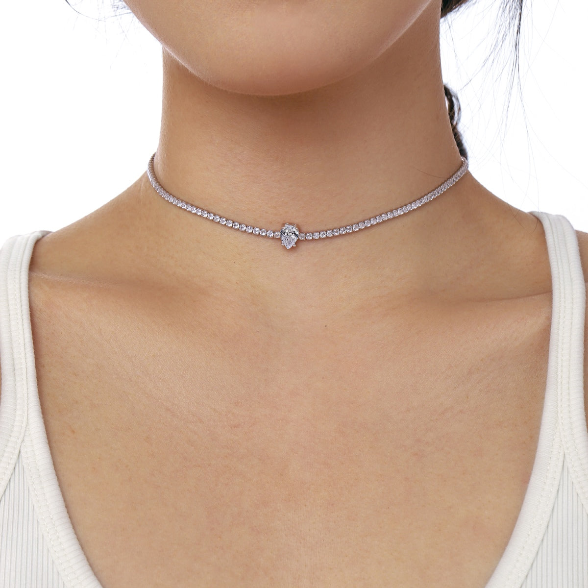 [HOT] Collier tennis unique taille poire de 1,0 carat