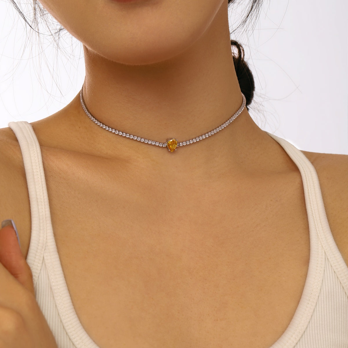 [HOT] Collier tennis unique taille poire de 1,0 carat