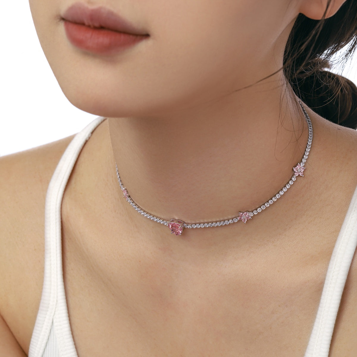 [HOT] Collier éblouissant en forme de cœur rose