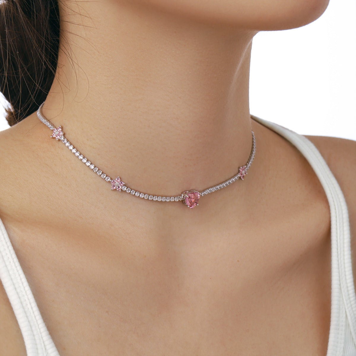 [HOT] Collier éblouissant en forme de cœur rose